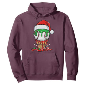 Cute Baseball Christmas Icecream Dripping Hoodie Holiday Ice Cream Cone with Santa Hat TS02 Maroon Print Your Wear