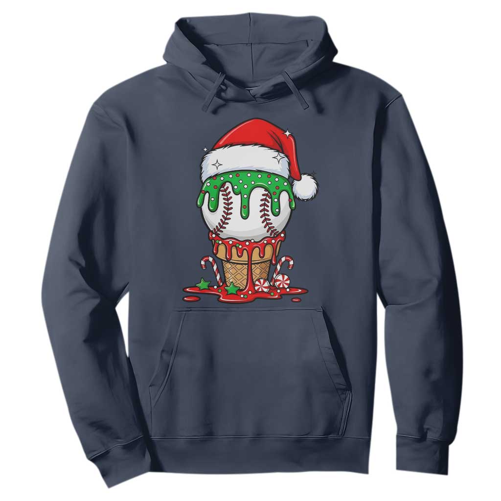 Cute Baseball Christmas Icecream Dripping Hoodie Holiday Ice Cream Cone with Santa Hat TS02 Navy Print Your Wear