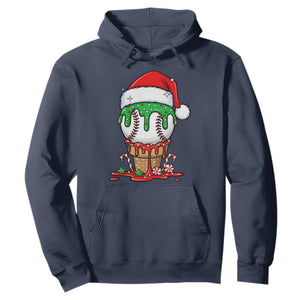 Cute Baseball Christmas Icecream Dripping Hoodie Holiday Ice Cream Cone with Santa Hat TS02 Navy Print Your Wear