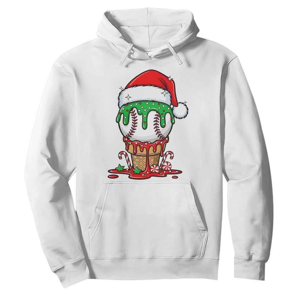 Cute Baseball Christmas Icecream Dripping Hoodie Holiday Ice Cream Cone with Santa Hat TS02 White Print Your Wear