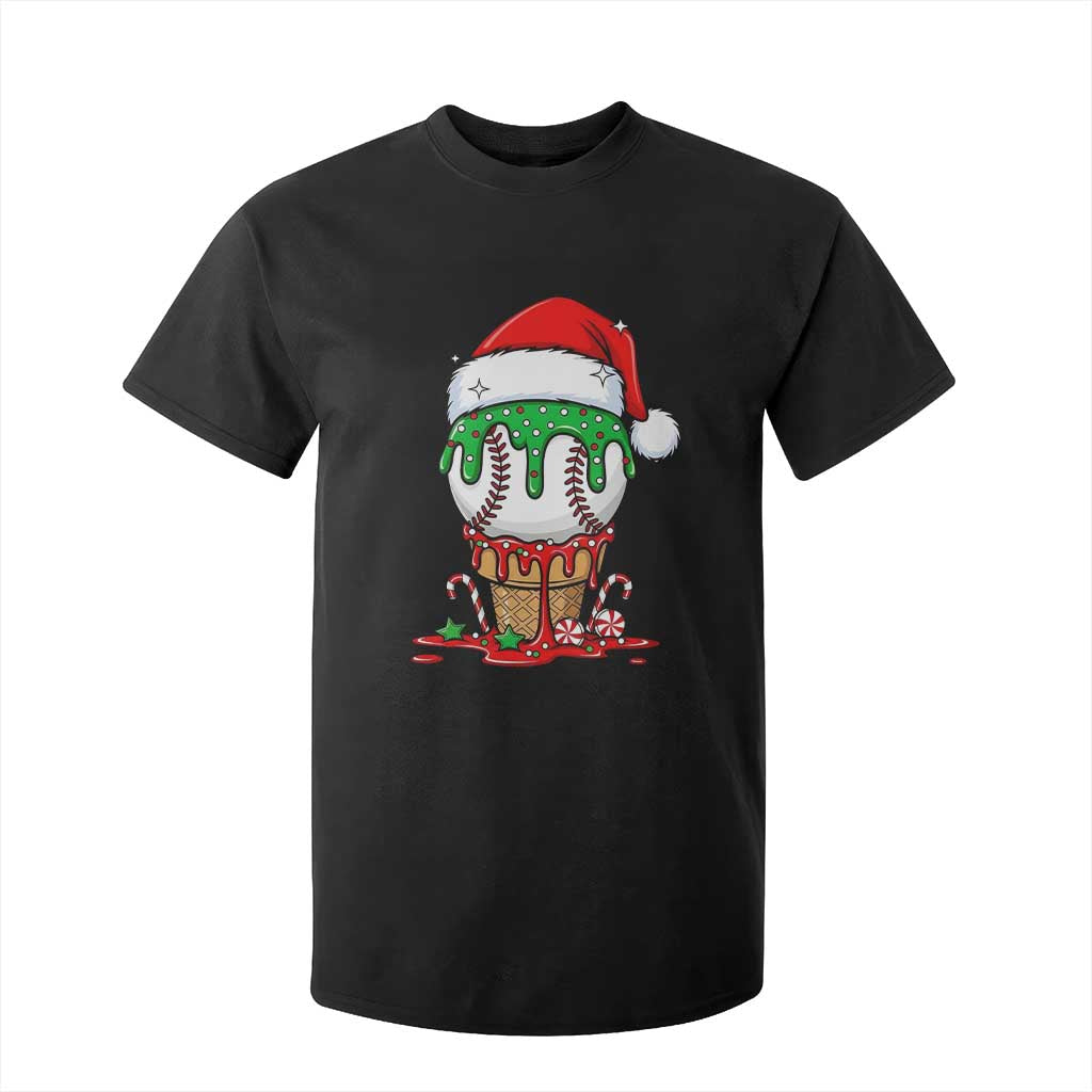 Cute Baseball Christmas Icecream Dripping T Shirt For Kid Holiday Ice Cream Cone with Santa Hat TS02 Black Print Your Wear