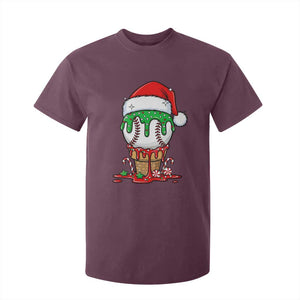 Cute Baseball Christmas Icecream Dripping T Shirt For Kid Holiday Ice Cream Cone with Santa Hat TS02 Maroon Print Your Wear