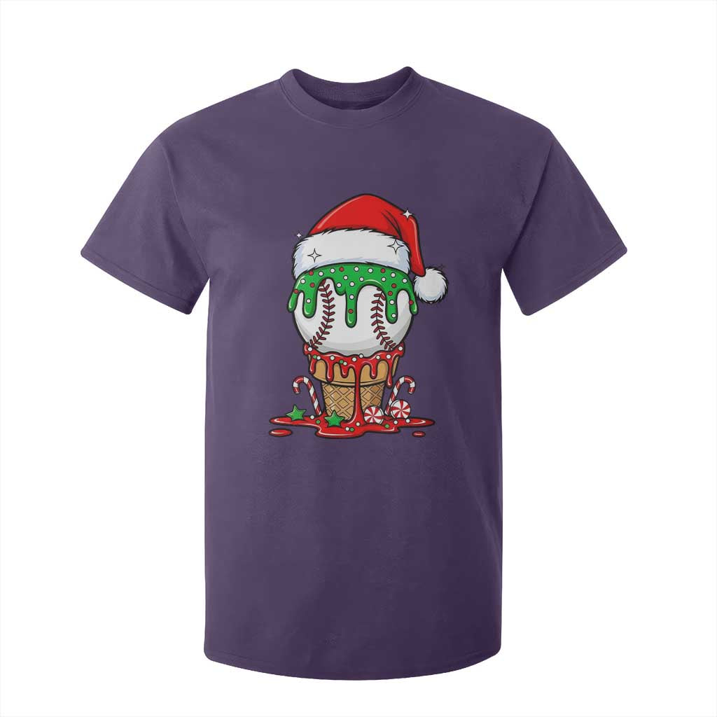 Cute Baseball Christmas Icecream Dripping T Shirt For Kid Holiday Ice Cream Cone with Santa Hat TS02 Purple Print Your Wear