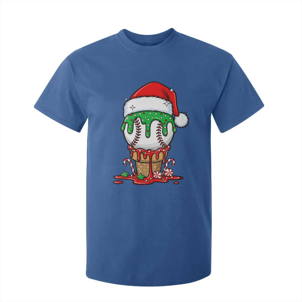 Cute Baseball Christmas Icecream Dripping T Shirt For Kid Holiday Ice Cream Cone with Santa Hat TS02 Royal Blue Print Your Wear