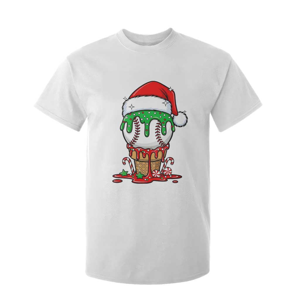 Cute Baseball Christmas Icecream Dripping T Shirt For Kid Holiday Ice Cream Cone with Santa Hat TS02 White Print Your Wear