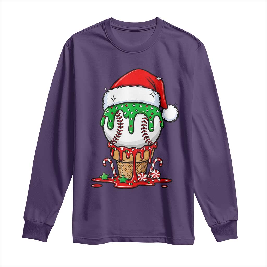 Cute Baseball Christmas Icecream Dripping Long Sleeve Shirt Holiday Ice Cream Cone with Santa Hat TS02 Purple Print Your Wear