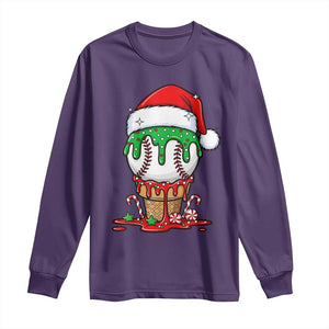 Cute Baseball Christmas Icecream Dripping Long Sleeve Shirt Holiday Ice Cream Cone with Santa Hat TS02 Purple Print Your Wear