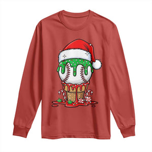 Cute Baseball Christmas Icecream Dripping Long Sleeve Shirt Holiday Ice Cream Cone with Santa Hat TS02 Red Print Your Wear
