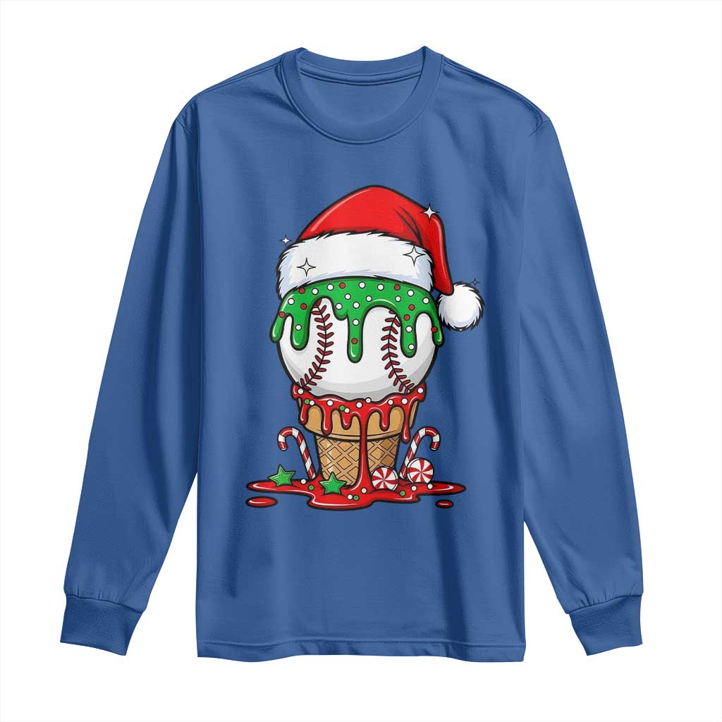 Cute Baseball Christmas Icecream Dripping Long Sleeve Shirt Holiday Ice Cream Cone with Santa Hat TS02 Royal Blue Print Your Wear