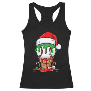 Cute Baseball Christmas Icecream Dripping Racerback Tank Top Holiday Ice Cream Cone with Santa Hat TS02 Black Print Your Wear