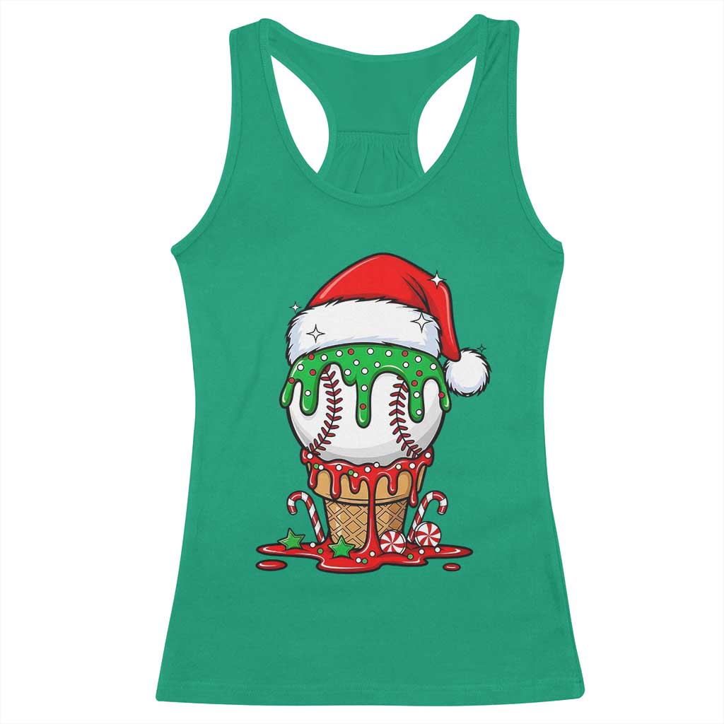 Cute Baseball Christmas Icecream Dripping Racerback Tank Top Holiday Ice Cream Cone with Santa Hat TS02 Irish Green Print Your Wear