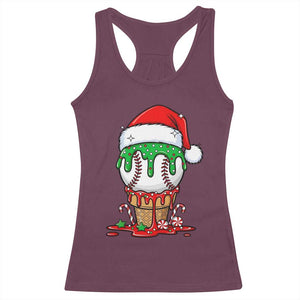 Cute Baseball Christmas Icecream Dripping Racerback Tank Top Holiday Ice Cream Cone with Santa Hat TS02 Maroon Print Your Wear