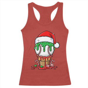 Cute Baseball Christmas Icecream Dripping Racerback Tank Top Holiday Ice Cream Cone with Santa Hat TS02 Red Print Your Wear