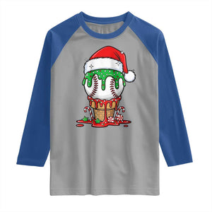 Cute Baseball Christmas Icecream Dripping Raglan Shirt Holiday Ice Cream Cone with Santa Hat TS02 Sport Gray Royal Print Your Wear