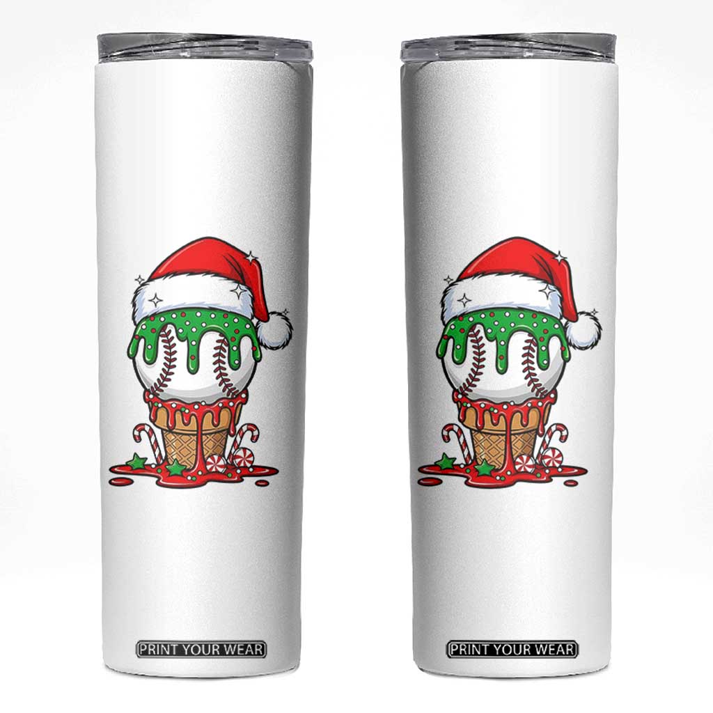 Cute Baseball Christmas Icecream Dripping Skinny Tumbler Holiday Ice Cream Cone with Santa Hat TS02 White Print Your Wear