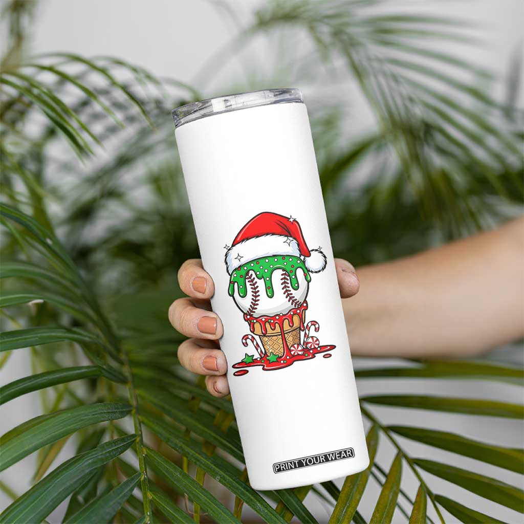 Cute Baseball Christmas Icecream Dripping Skinny Tumbler Holiday Ice Cream Cone with Santa Hat TS02 Print Your Wear