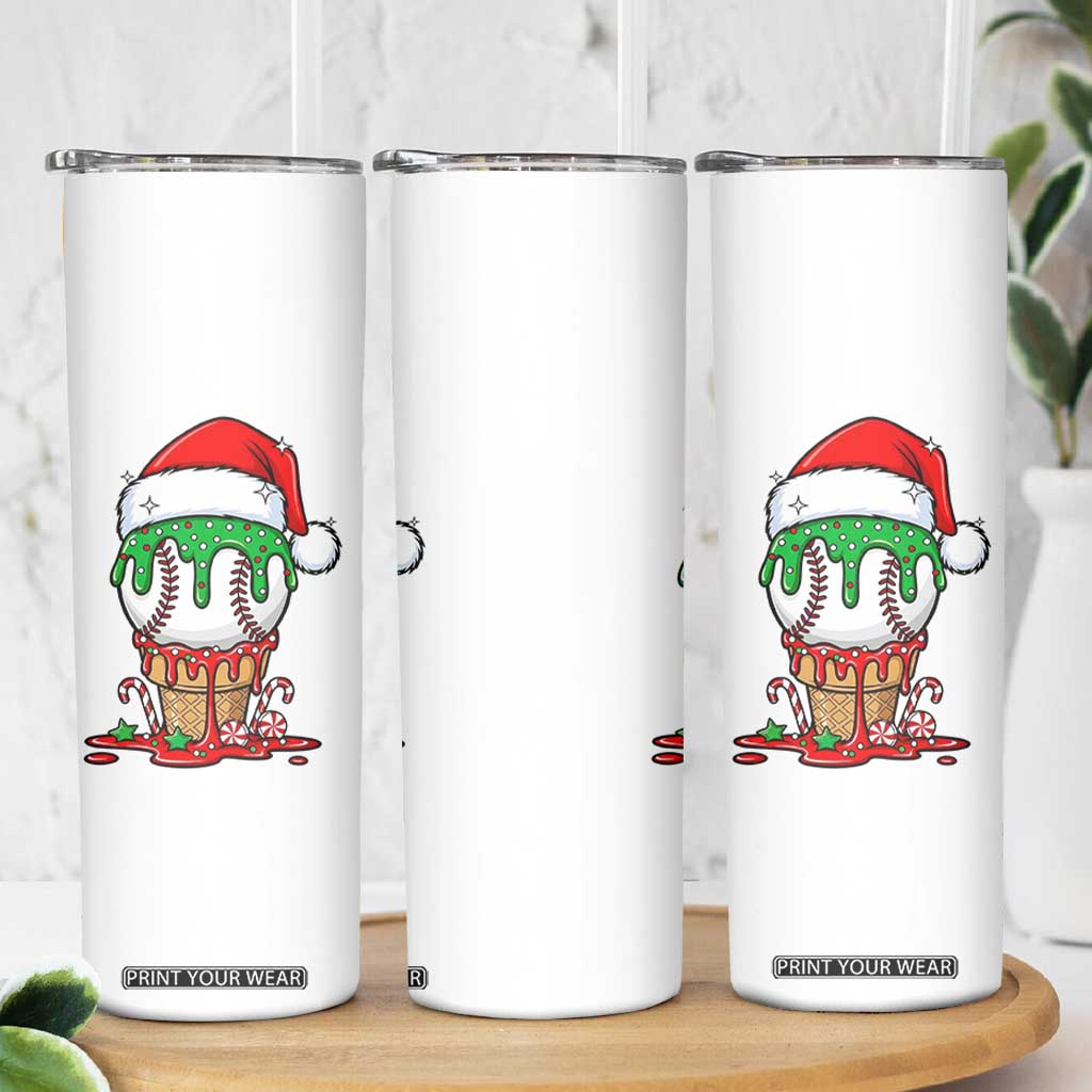 Cute Baseball Christmas Icecream Dripping Skinny Tumbler Holiday Ice Cream Cone with Santa Hat TS02 Print Your Wear