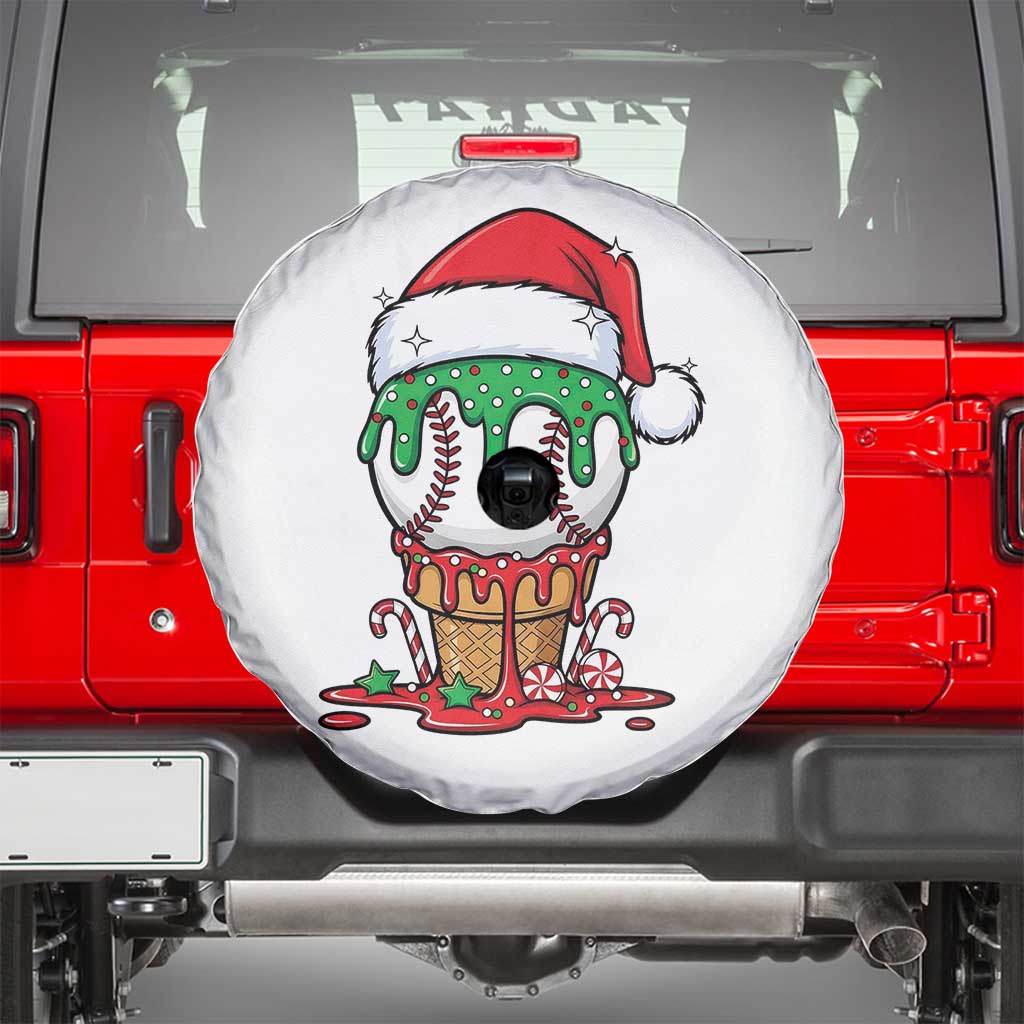 Cute Baseball Christmas Icecream Dripping Spare Tire Cover Holiday Ice Cream Cone with Santa Hat TS02 White Print Your Wear