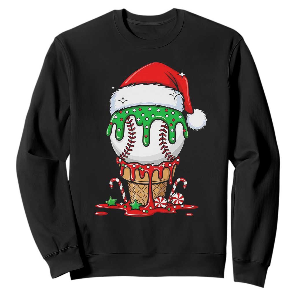 Cute Baseball Christmas Icecream Dripping Sweatshirt Holiday Ice Cream Cone with Santa Hat TS02 Black Print Your Wear