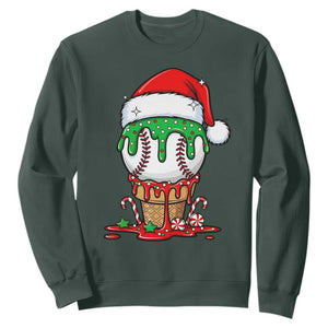 Cute Baseball Christmas Icecream Dripping Sweatshirt Holiday Ice Cream Cone with Santa Hat TS02 Dark Forest Green Print Your Wear