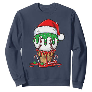 Cute Baseball Christmas Icecream Dripping Sweatshirt Holiday Ice Cream Cone with Santa Hat TS02 Navy Print Your Wear