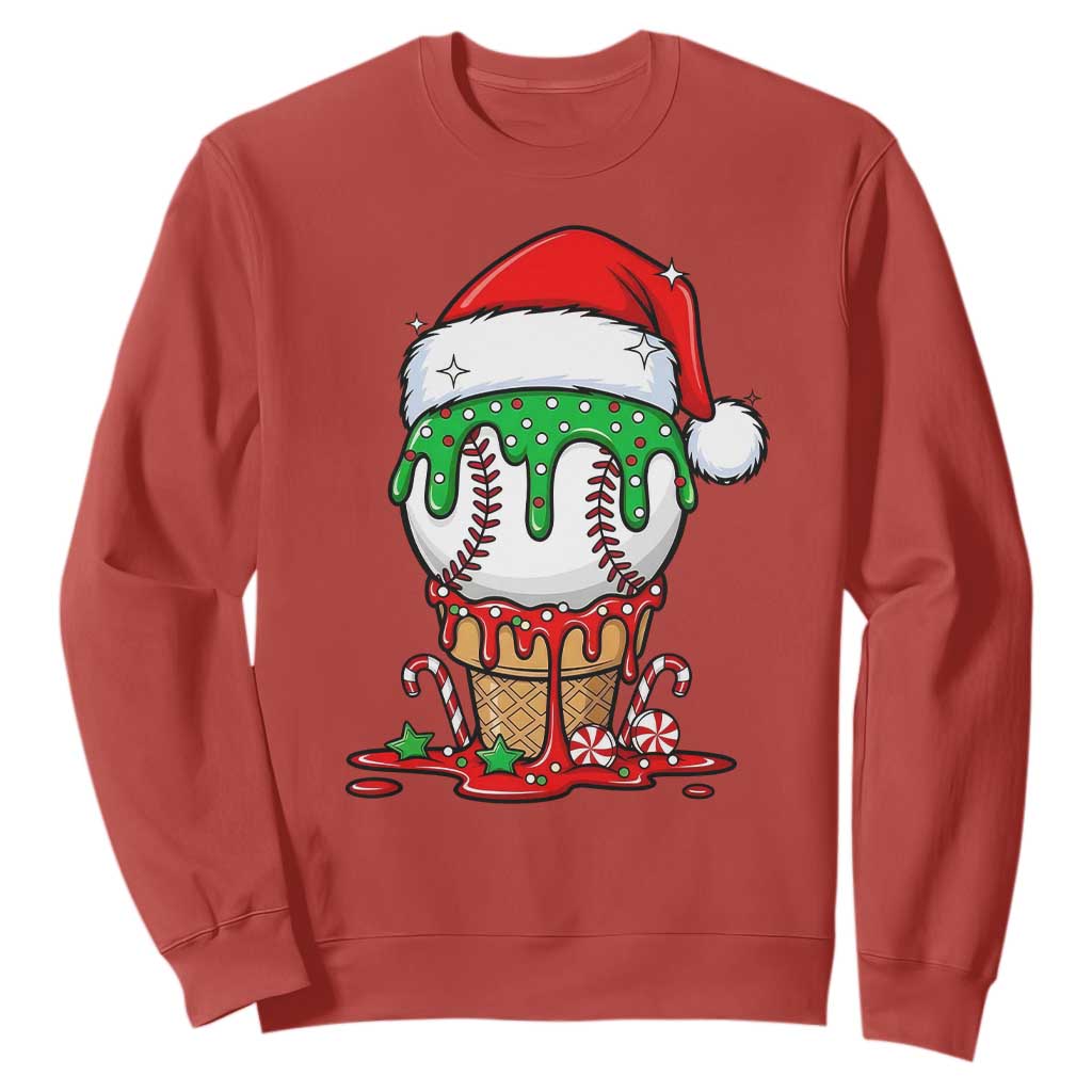 Cute Baseball Christmas Icecream Dripping Sweatshirt Holiday Ice Cream Cone with Santa Hat TS02 Red Print Your Wear