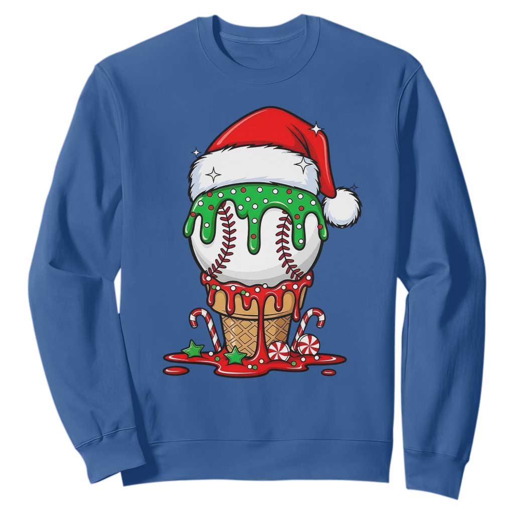 Cute Baseball Christmas Icecream Dripping Sweatshirt Holiday Ice Cream Cone with Santa Hat TS02 Royal Blue Print Your Wear