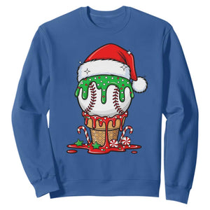 Cute Baseball Christmas Icecream Dripping Sweatshirt Holiday Ice Cream Cone with Santa Hat TS02 Royal Blue Print Your Wear