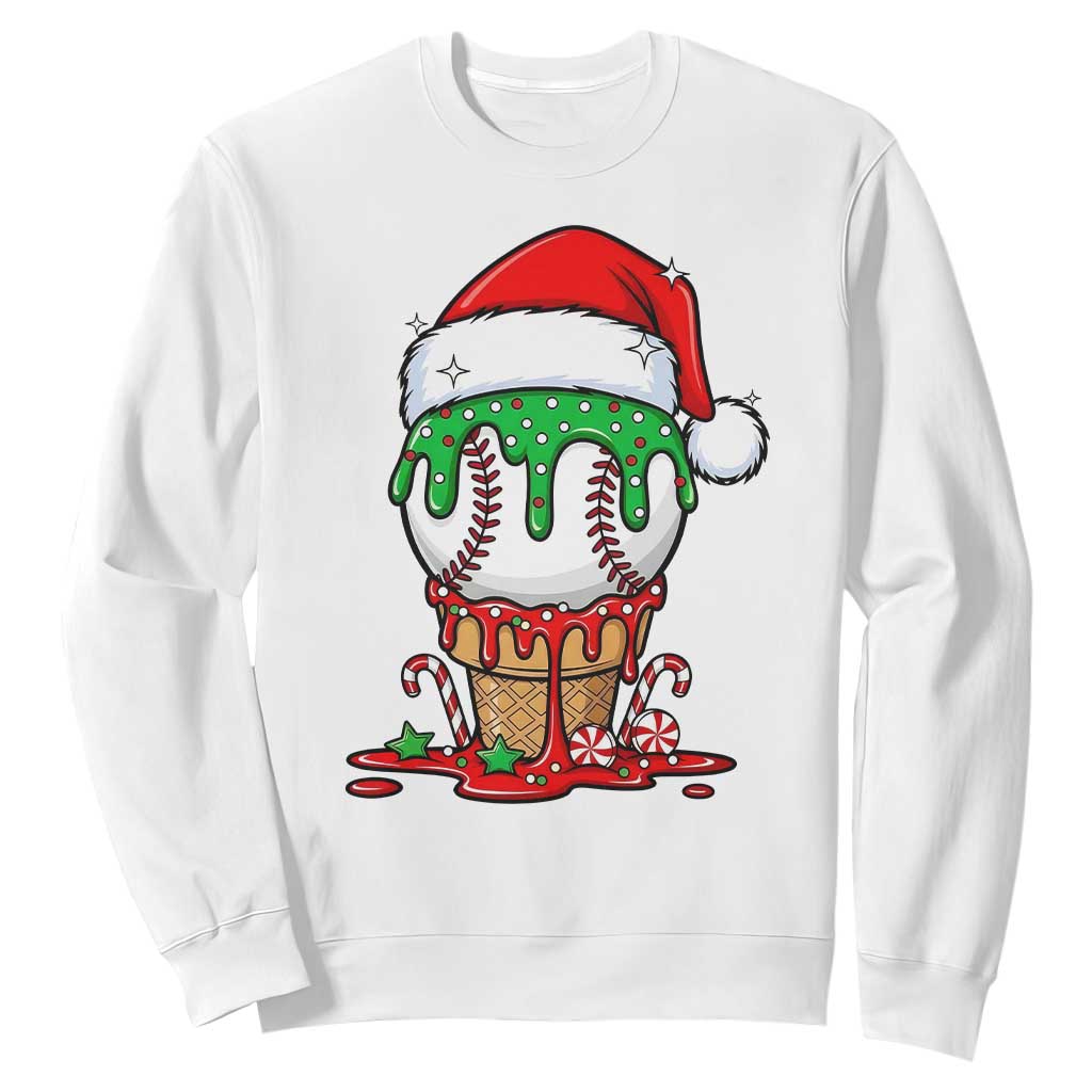 Cute Baseball Christmas Icecream Dripping Sweatshirt Holiday Ice Cream Cone with Santa Hat TS02 White Print Your Wear
