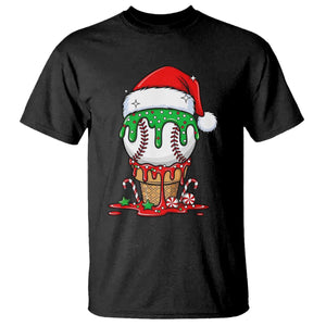 Cute Baseball Christmas Icecream Dripping T Shirt Holiday Ice Cream Cone with Santa Hat TS02 Black Print Your Wear