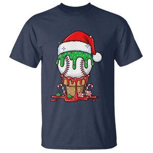 Cute Baseball Christmas Icecream Dripping T Shirt Holiday Ice Cream Cone with Santa Hat TS02 Navy Print Your Wear