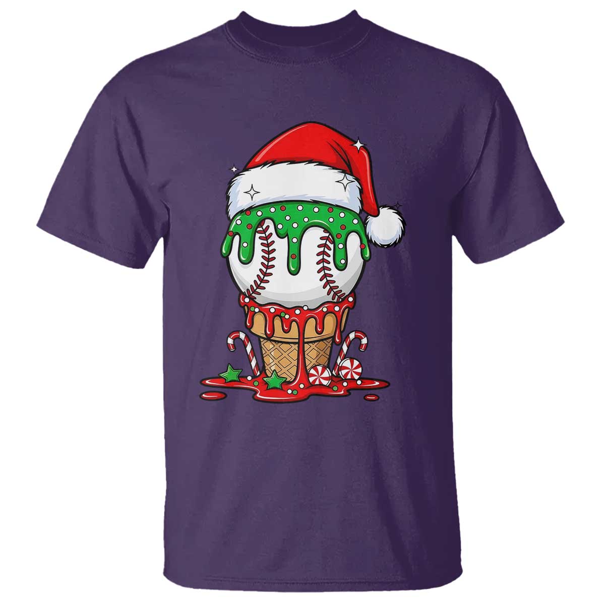 Cute Baseball Christmas Icecream Dripping T Shirt Holiday Ice Cream Cone with Santa Hat TS02 Purple Print Your Wear