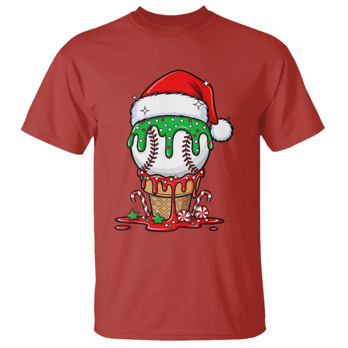 Cute Baseball Christmas Icecream Dripping T Shirt Holiday Ice Cream Cone with Santa Hat TS02 Red Print Your Wear