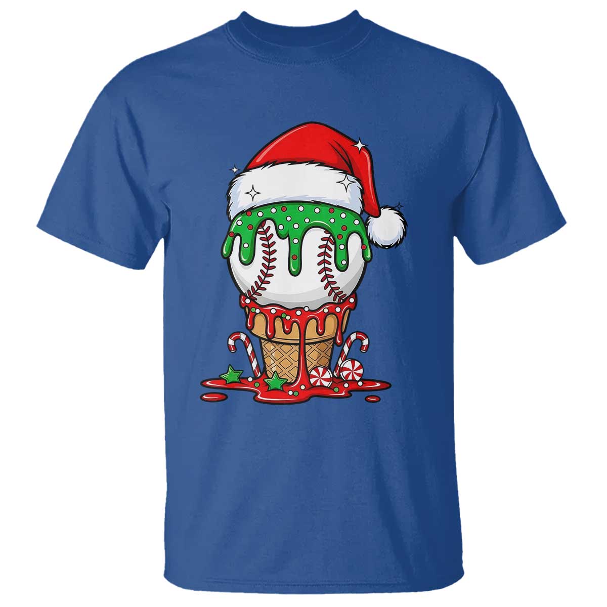 Cute Baseball Christmas Icecream Dripping T Shirt Holiday Ice Cream Cone with Santa Hat TS02 Royal Blue Print Your Wear