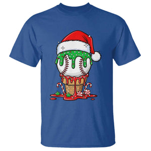 Cute Baseball Christmas Icecream Dripping T Shirt Holiday Ice Cream Cone with Santa Hat TS02 Royal Blue Print Your Wear