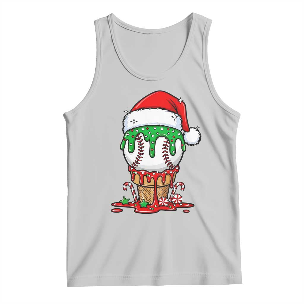 Cute Baseball Christmas Icecream Dripping Tank Top Holiday Ice Cream Cone with Santa Hat TS02 Ash Print Your Wear