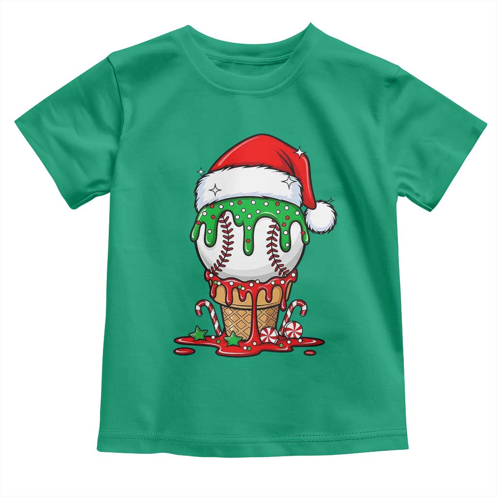 Cute Baseball Christmas Icecream Dripping Toddler T Shirt Holiday Ice Cream Cone with Santa Hat TS02 Irish Green Print Your Wear