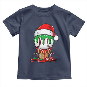 Cute Baseball Christmas Icecream Dripping Toddler T Shirt Holiday Ice Cream Cone with Santa Hat TS02 Navy Print Your Wear