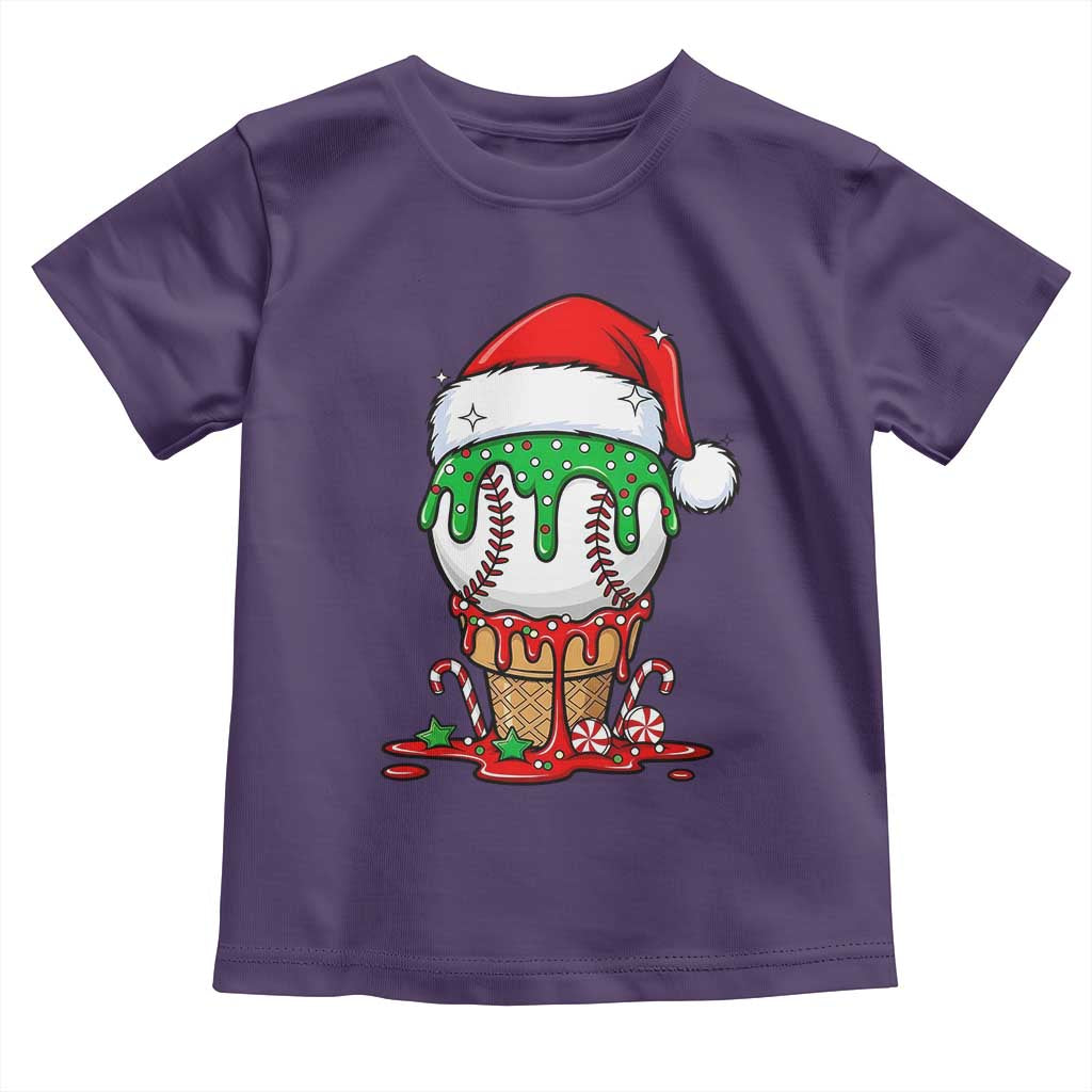Cute Baseball Christmas Icecream Dripping Toddler T Shirt Holiday Ice Cream Cone with Santa Hat TS02 Purple Print Your Wear