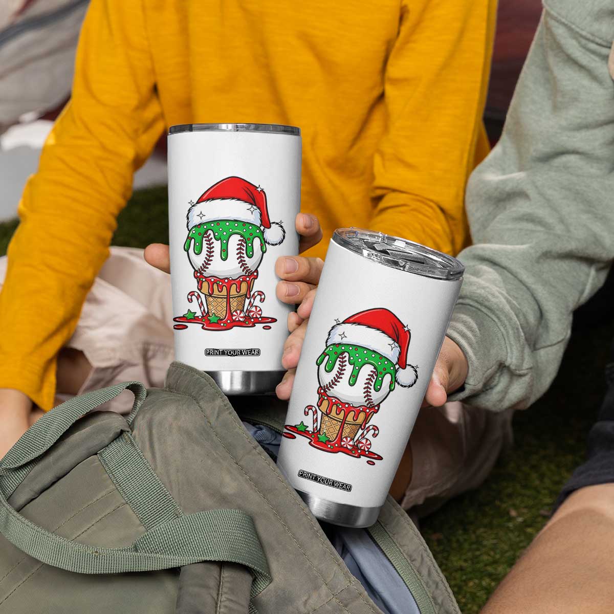 Cute Baseball Christmas Icecream Dripping Tumbler Cup Holiday Ice Cream Cone with Santa Hat TS02 Print Your Wear