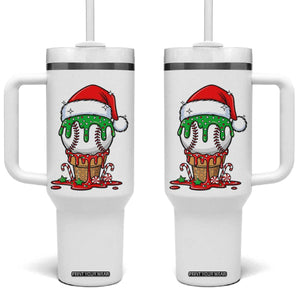Cute Baseball Christmas Icecream Dripping Tumbler With Handle Holiday Ice Cream Cone with Santa Hat TS02 One Size: 40 oz White Print Your Wear