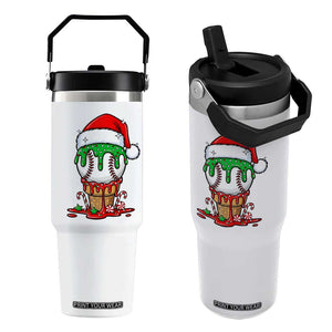 Cute Baseball Christmas Icecream Dripping Flip Straw Tumbler Holiday Ice Cream Cone with Santa Hat TS02 One Size: 30 oz White Print Your Wear