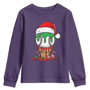 Cute Baseball Christmas Icecream Dripping Youth Sweatshirt Holiday Ice Cream Cone with Santa Hat TS02 Purple Print Your Wear