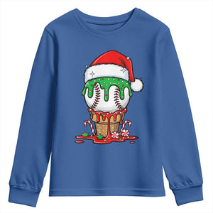Cute Baseball Christmas Icecream Dripping Youth Sweatshirt Holiday Ice Cream Cone with Santa Hat TS02 Royal Blue Print Your Wear
