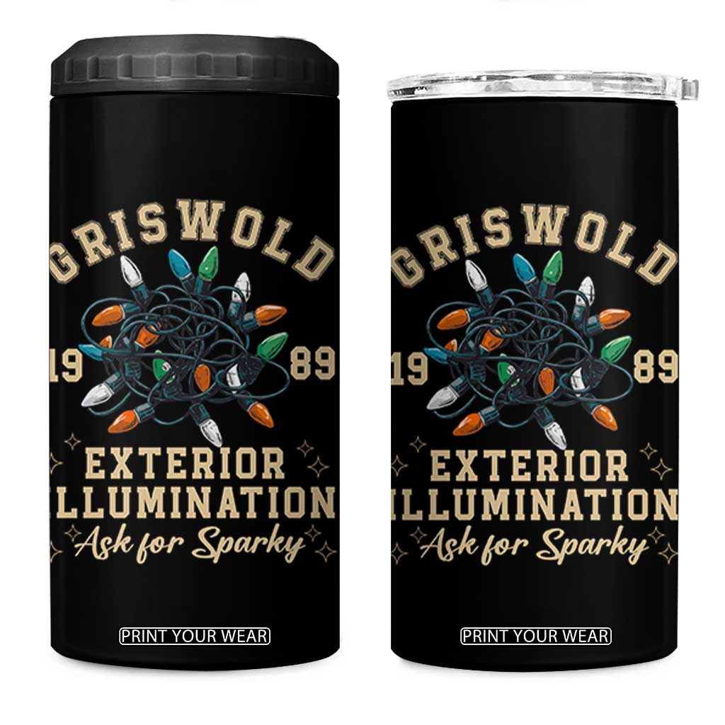 Griswold Christmas Lights 4 in 1 Can Cooler Tumbler Exterior Illumination Ask for Sparky Funny Holiday TS02 One Size: 16 oz Black Print Your Wear