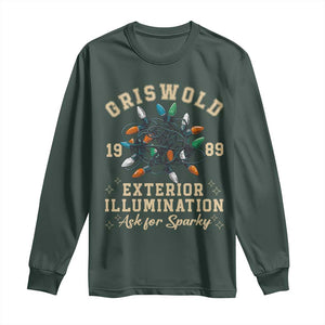 Griswold Christmas Lights Long Sleeve Shirt Exterior Illumination Ask for Sparky Funny Holiday TS02 Dark Forest Green Print Your Wear