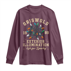 Griswold Christmas Lights Long Sleeve Shirt Exterior Illumination Ask for Sparky Funny Holiday TS02 Maroon Print Your Wear