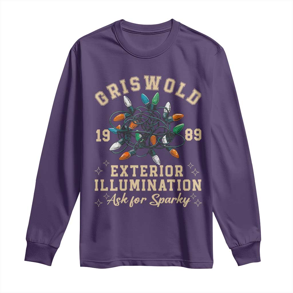Griswold Christmas Lights Long Sleeve Shirt Exterior Illumination Ask for Sparky Funny Holiday TS02 Purple Print Your Wear