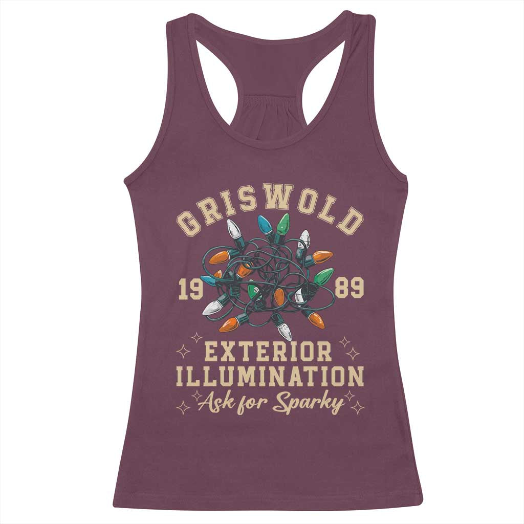 Griswold Christmas Lights Racerback Tank Top Exterior Illumination Ask for Sparky Funny Holiday TS02 Maroon Print Your Wear