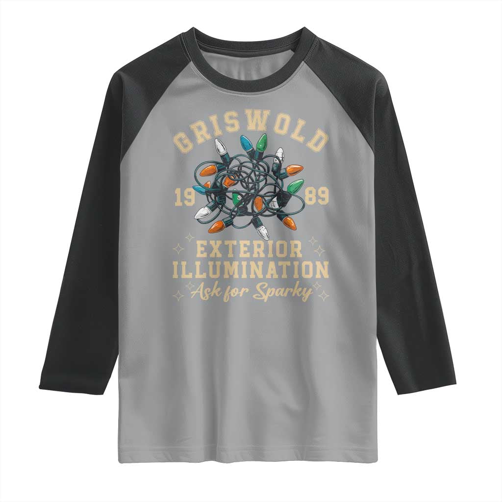Griswold Christmas Lights Raglan Shirt Exterior Illumination Ask for Sparky Funny Holiday TS02 Sport Gray Black Print Your Wear